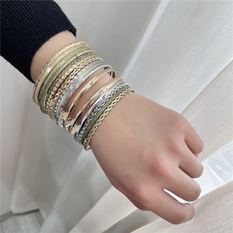 RINTOLER Store 16Pcs Gold Bangle Bracelets for Women - Multi Layer Stackable Textured Bracelets Boho Jewelrys Set. - Image 3